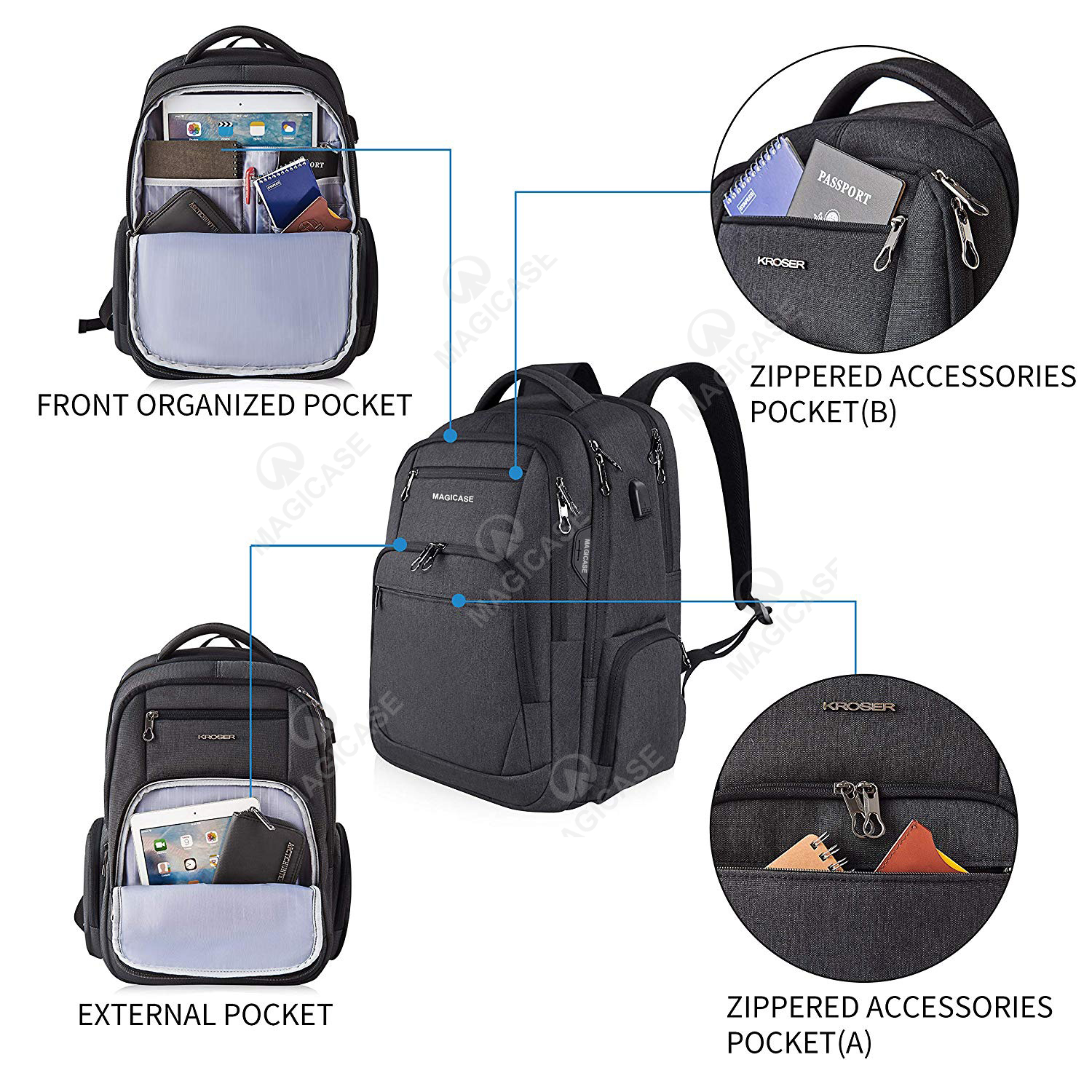 MAGICASE Travel Laptop Backpack 17.3 Inch Large Computer Backpack
